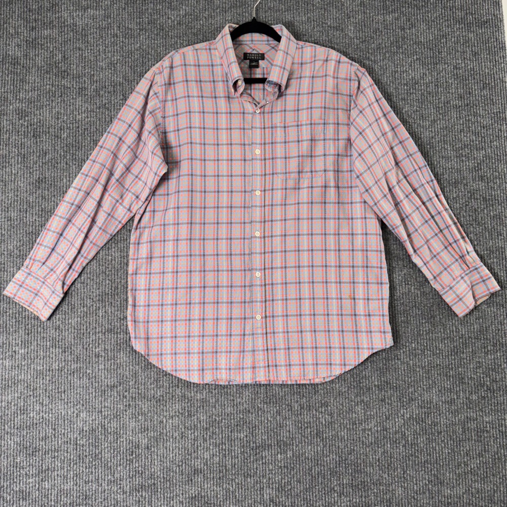 Harold Powell Mens‎ L Plaid Button Down Shirt Long Sleeve Casual Western Preppy